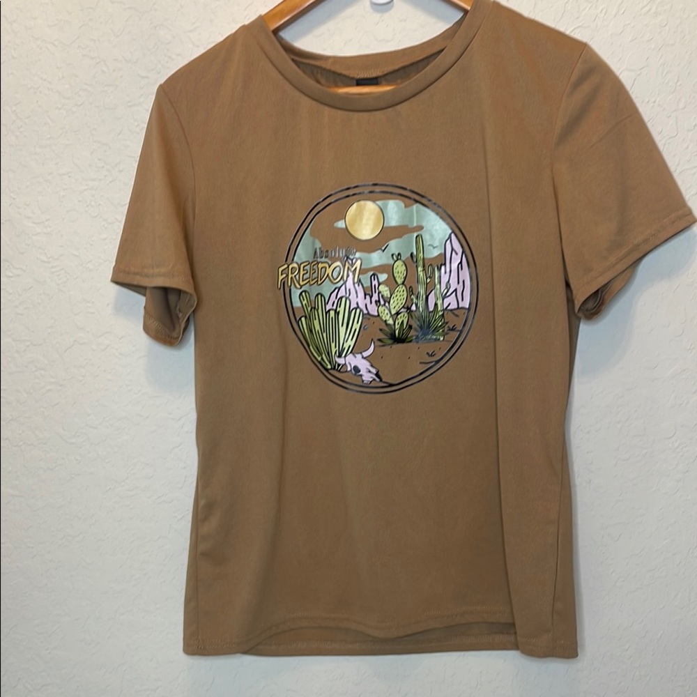 Tan Graphic Tee with Desert Design